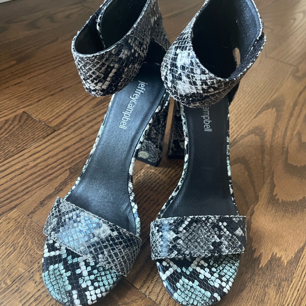 Jeffrey Campbell Black and Blue Snakeskin Heels